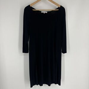 Sympli Tunic Top Size 8 Womens Black 3/4 Ribbed Sleeve Black Jersey Knit Stretch